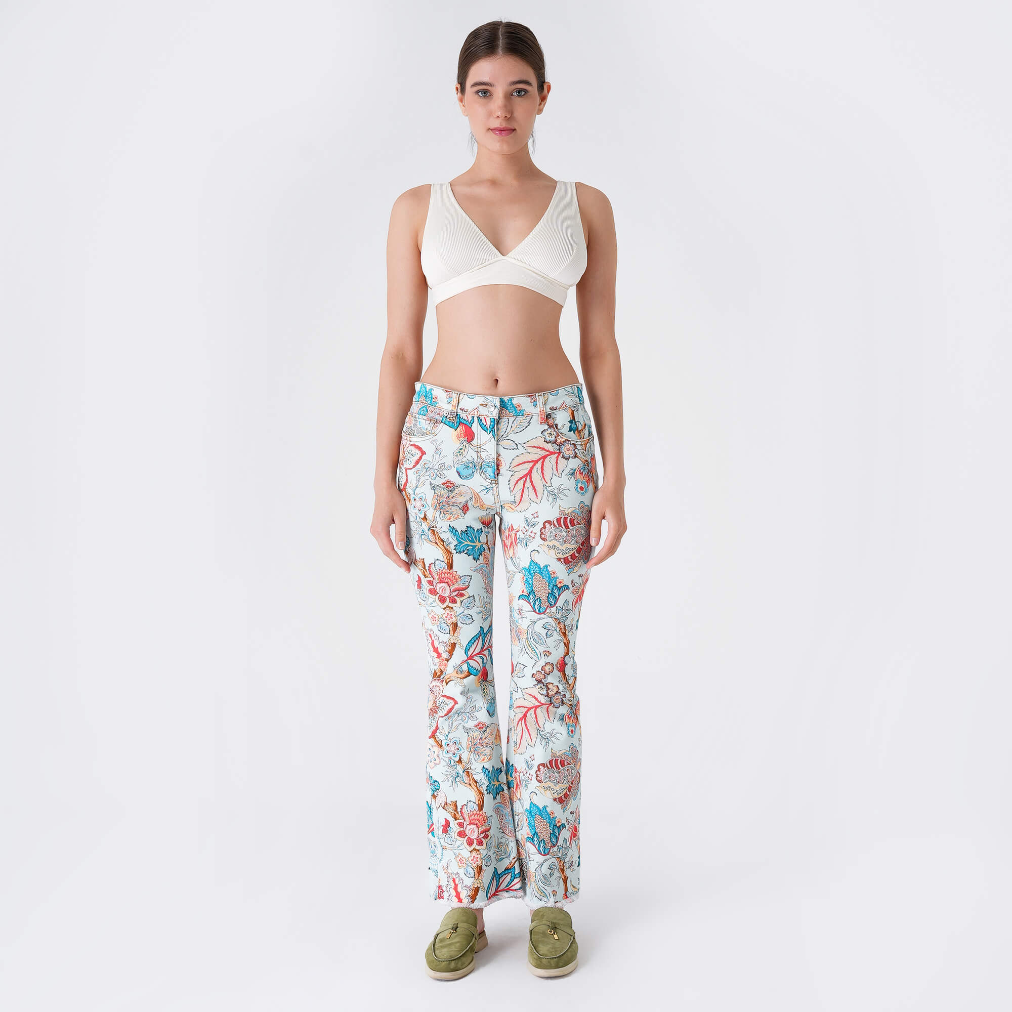 Etro - Baby Blue&Multicolor Floral Flare Pants